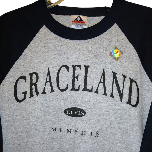 New 90's Vintage Elvis Graceland Memphis Black & Gray XL Baseball Style T-Shirt - Picture 7 of 9